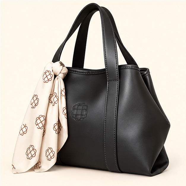 Bolso Negro tipo tote con pañoleta — vista de lado