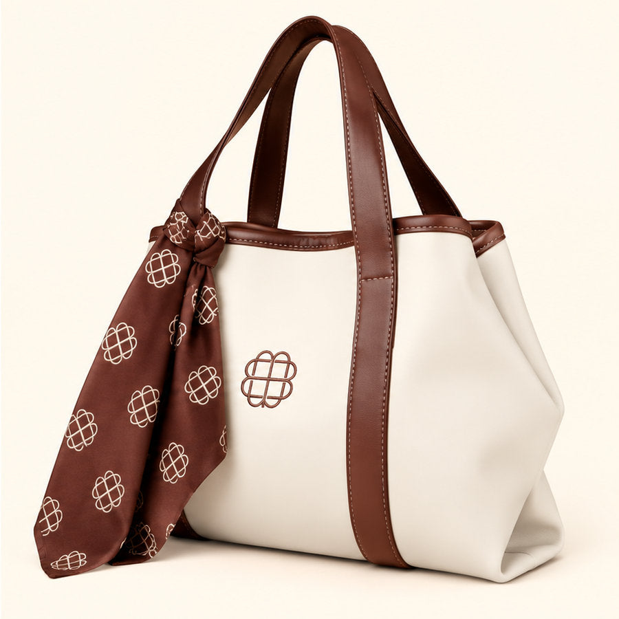 Bolso Blanco tipo tote con pañoleta — vista de lado